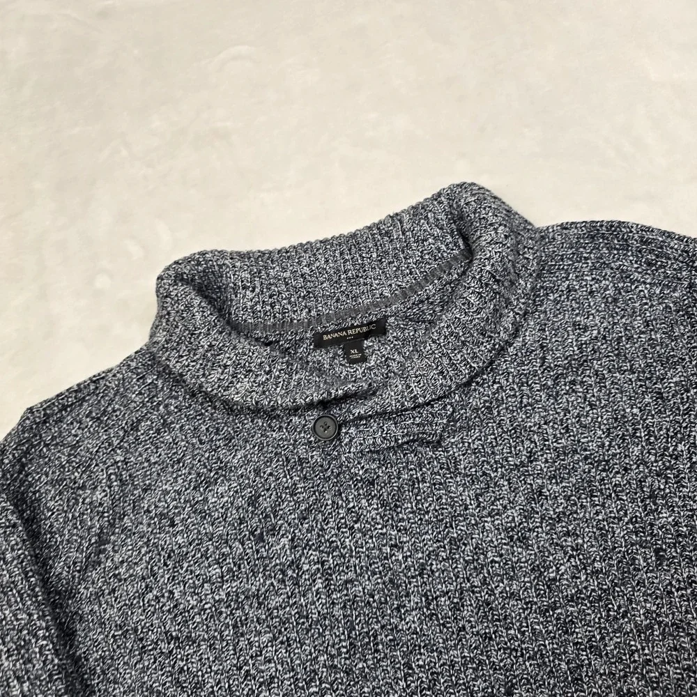Banana‎ Republic Shawl Collar Knit Sweater Mens XL Blue Speckled Button Pullover